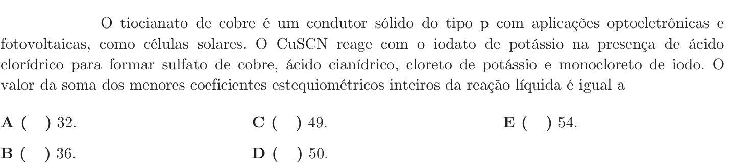 Questão 60 no caderno 1ª fase do ITA 2020