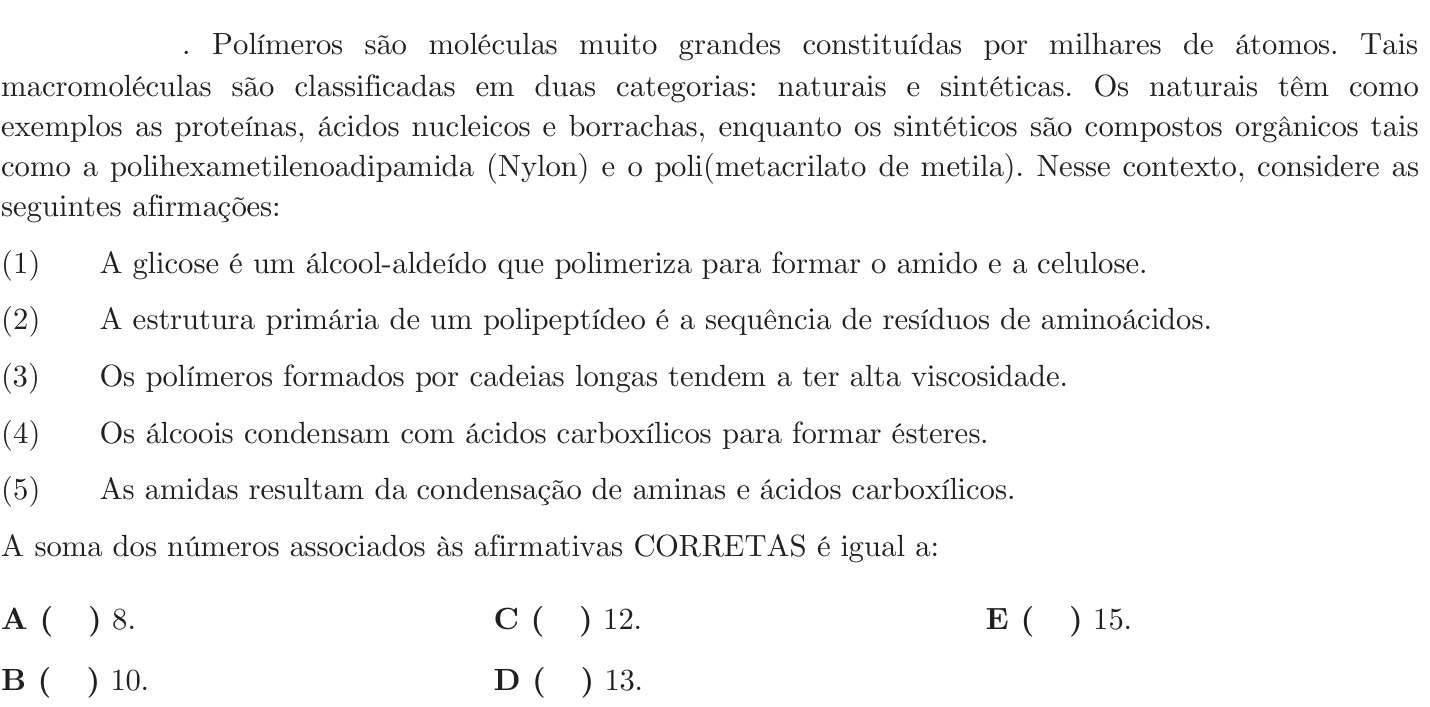 Questão 63 no caderno 1ª fase do ITA 2020