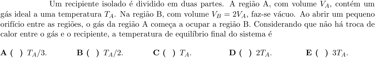 Questão 6 no caderno 1ª fase do ITA 2021