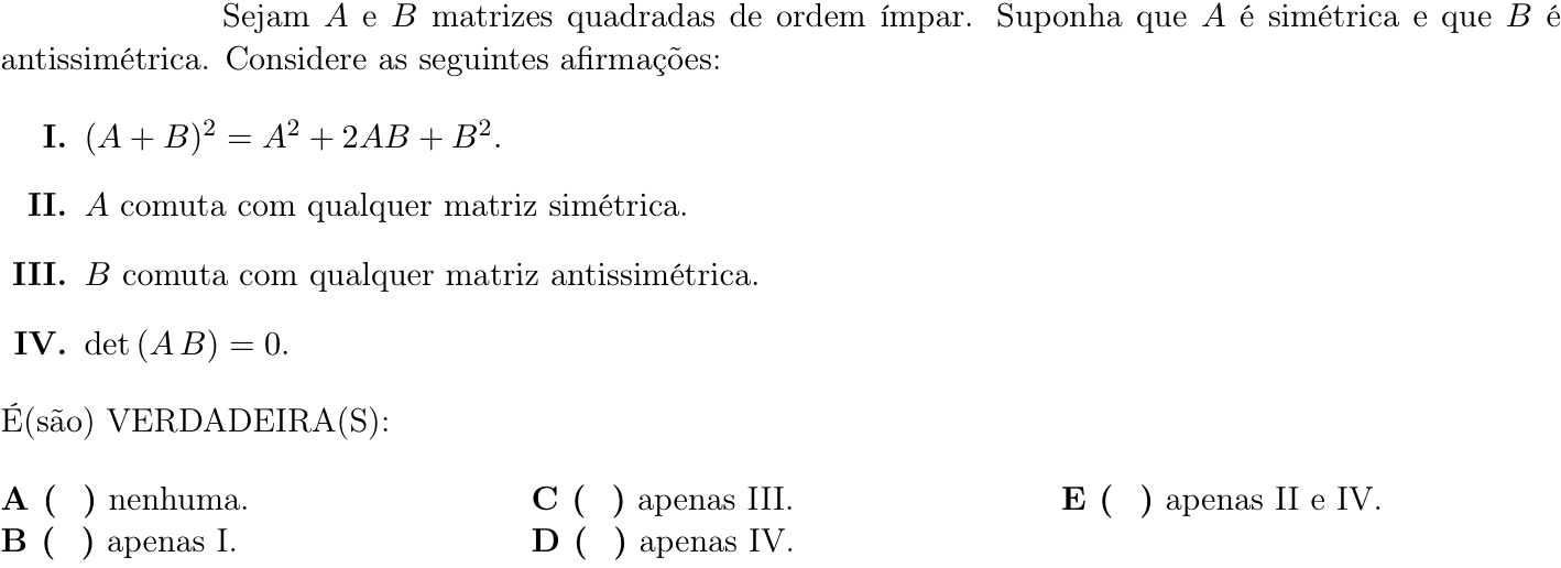 Questão 41 no caderno 1ª fase do ITA 2021