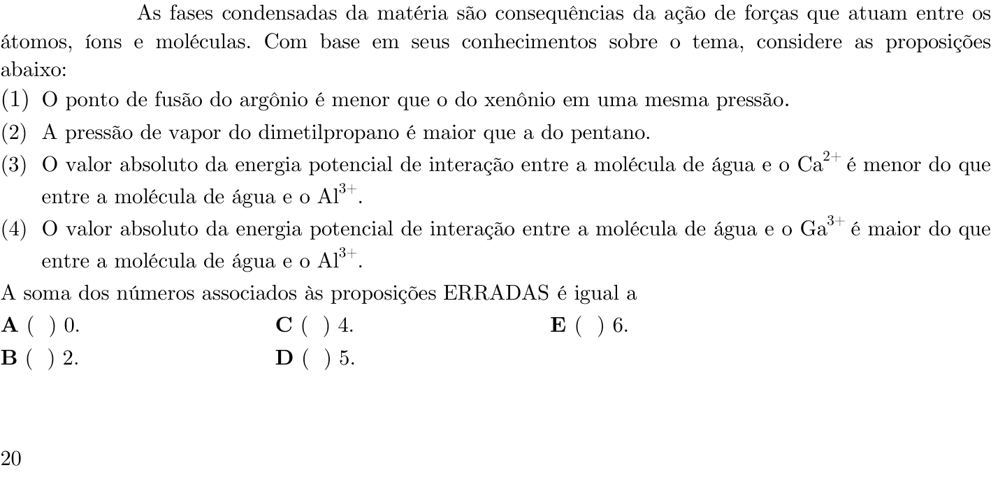 Questão 64 no caderno 1ª fase do ITA 2021