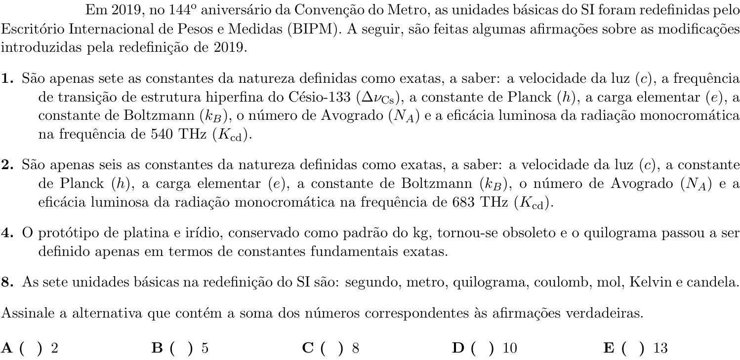 Questão 1 no caderno 1ª fase do ITA 2022