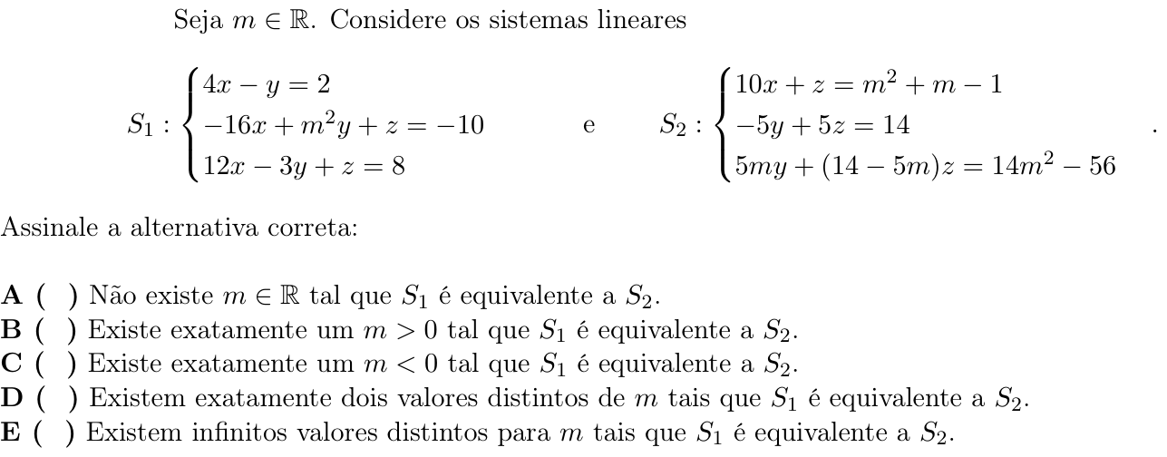 Questão 43 no caderno 1ª fase do ITA 2022