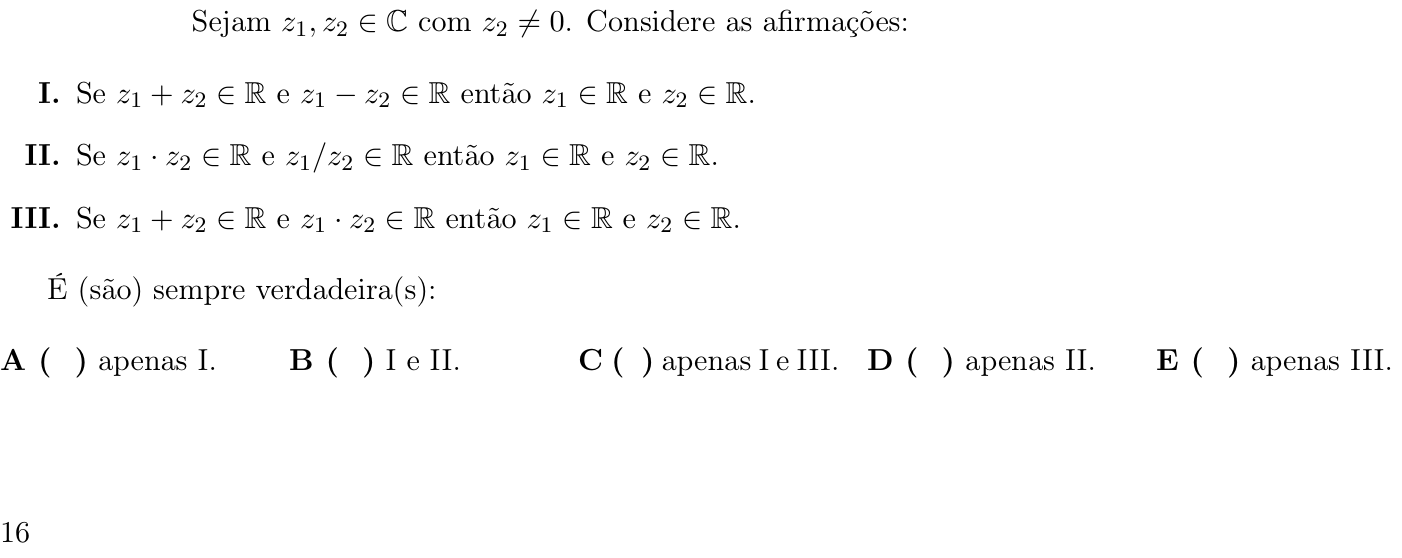 Questão 44 no caderno 1ª fase do ITA 2022