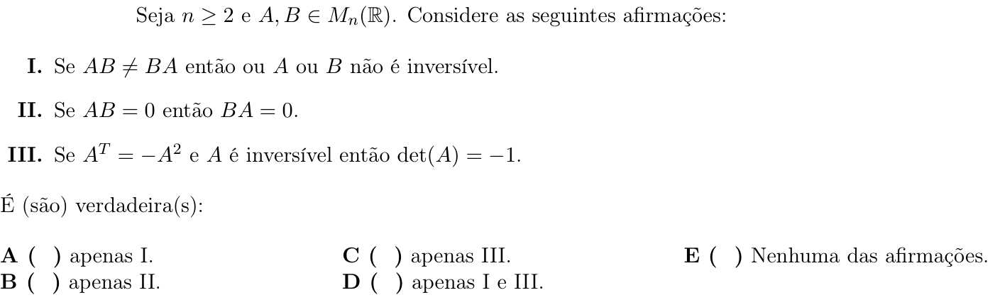 Questão 46 no caderno 1ª fase do ITA 2022