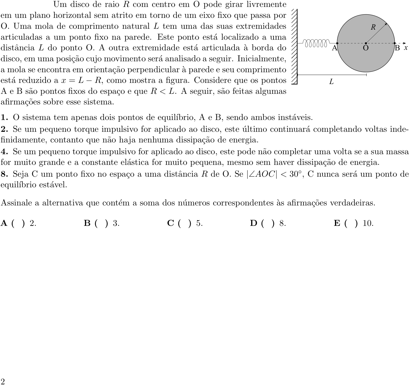 Questão 2 no caderno 1ª fase do ITA 2023