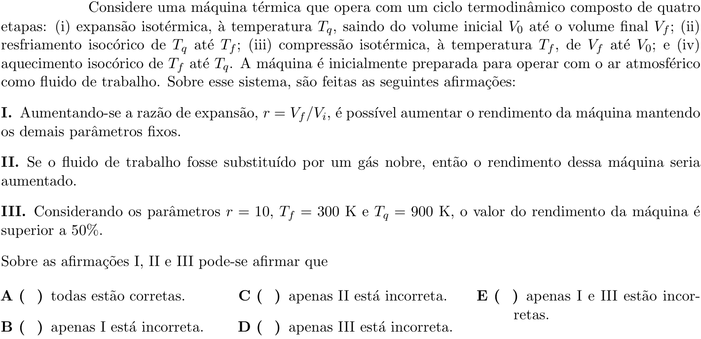 Questão 6 no caderno 1ª fase do ITA 2023