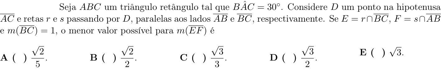 Questão 42 no caderno 1ª fase do ITA 2023