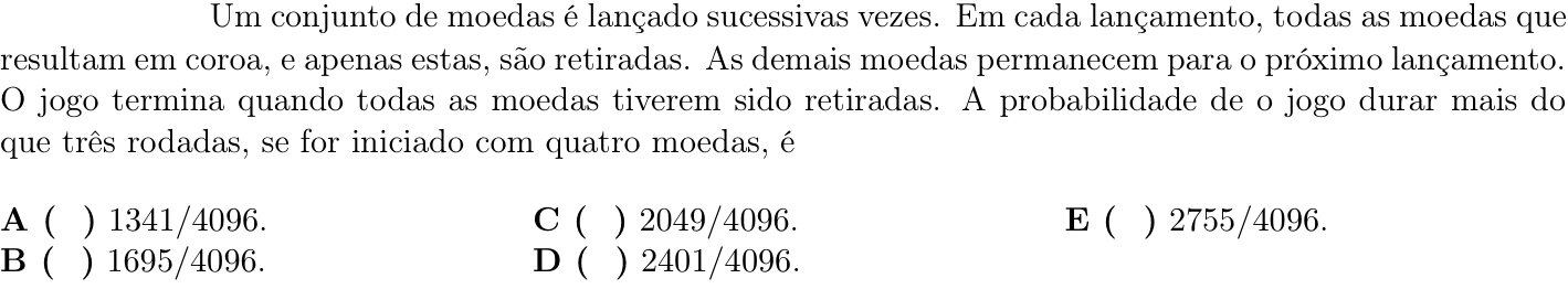 Questão 45 no caderno 1ª fase do ITA 2023