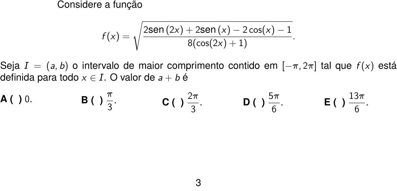 Questão 8 no caderno 1ª fase do ITA 2025