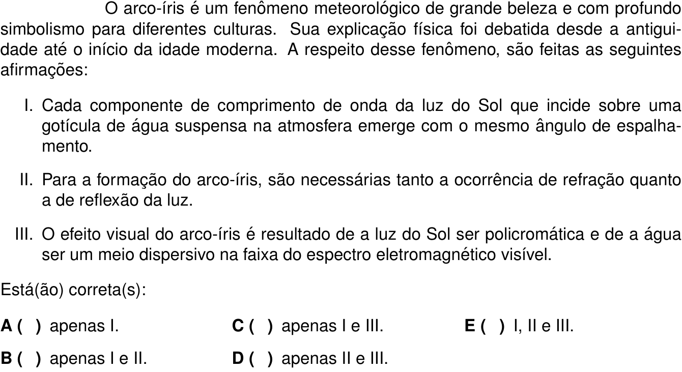 Questão 20 no caderno 1ª fase do ITA 2025