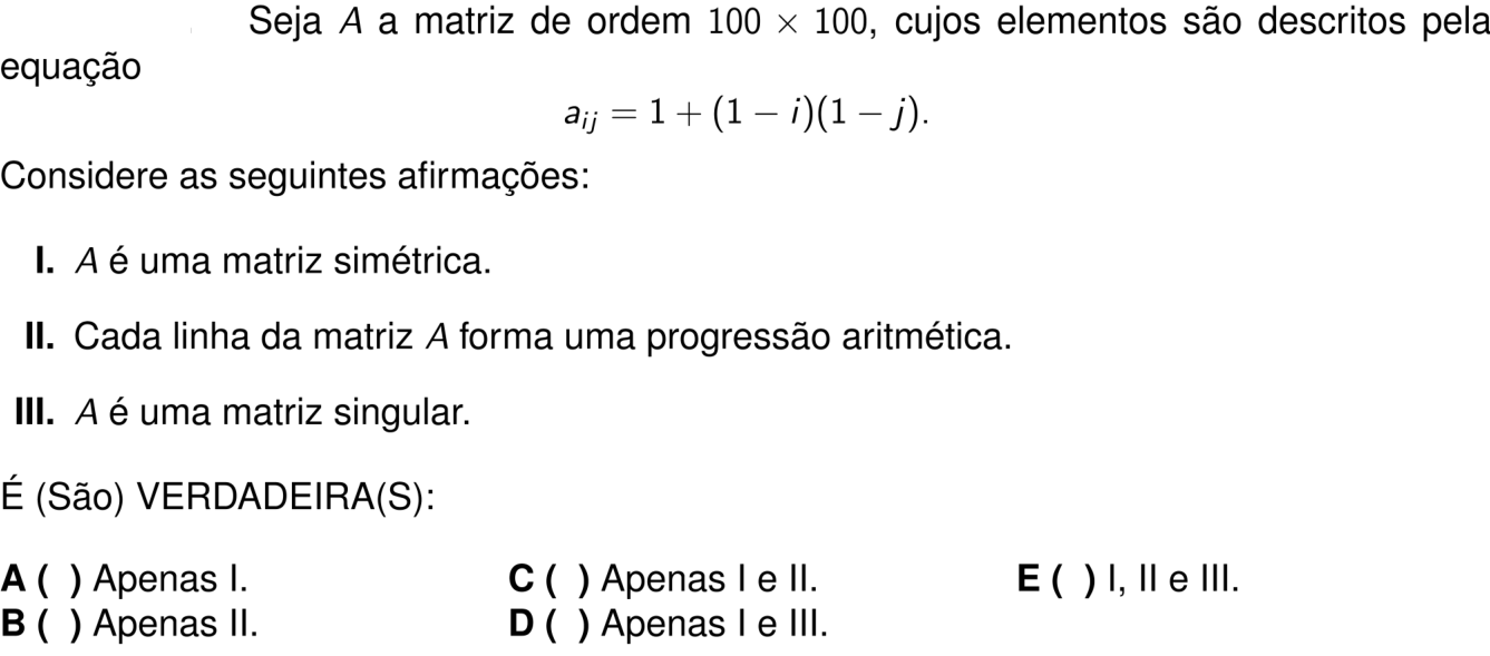 Questão 3 no caderno 1ª fase do ITA 2026