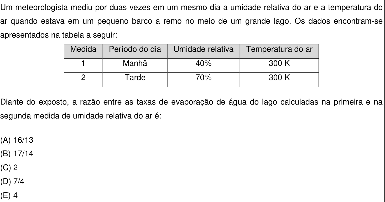 Questão 16 no caderno Prova objetiva do IME 2017