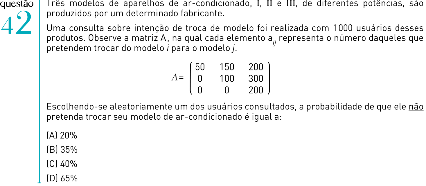 Questão 42 no caderno 1º Exame de Qualificação da UERJ 2012