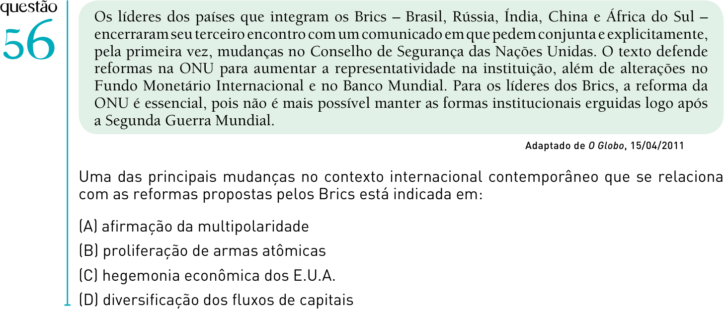 Questão 56 no caderno 1º Exame de Qualificação da UERJ 2012