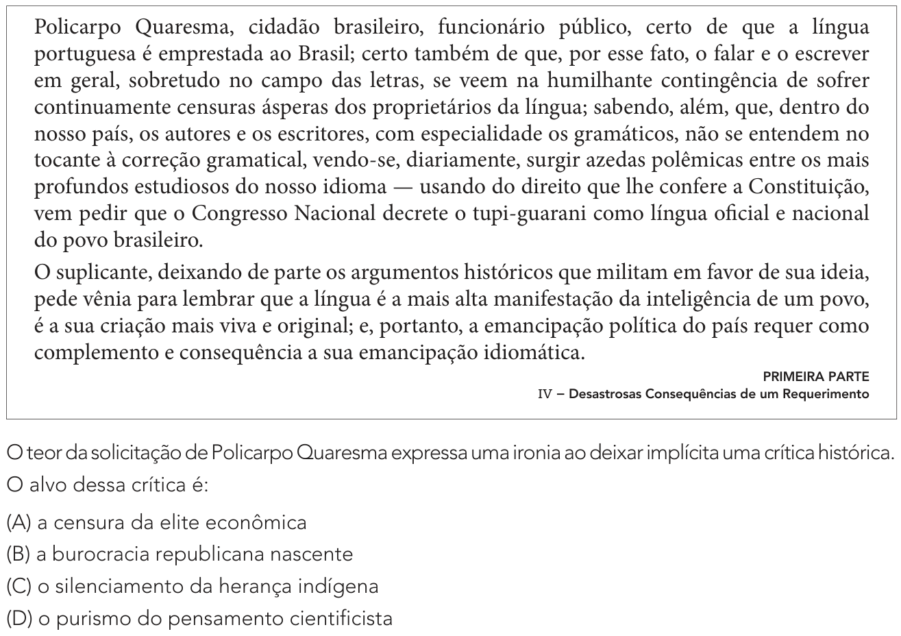 Questão 10 no caderno Exame Único da UERJ 2021