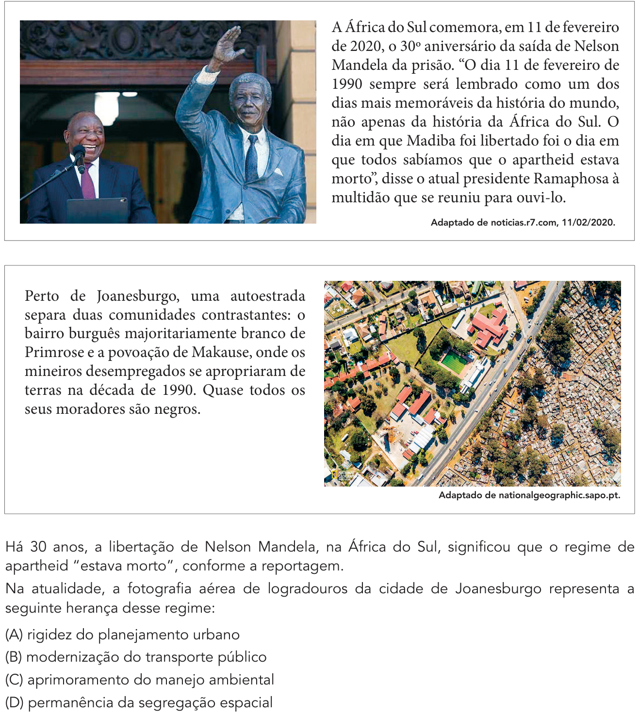Questão 56 no caderno Exame Único da UERJ 2021