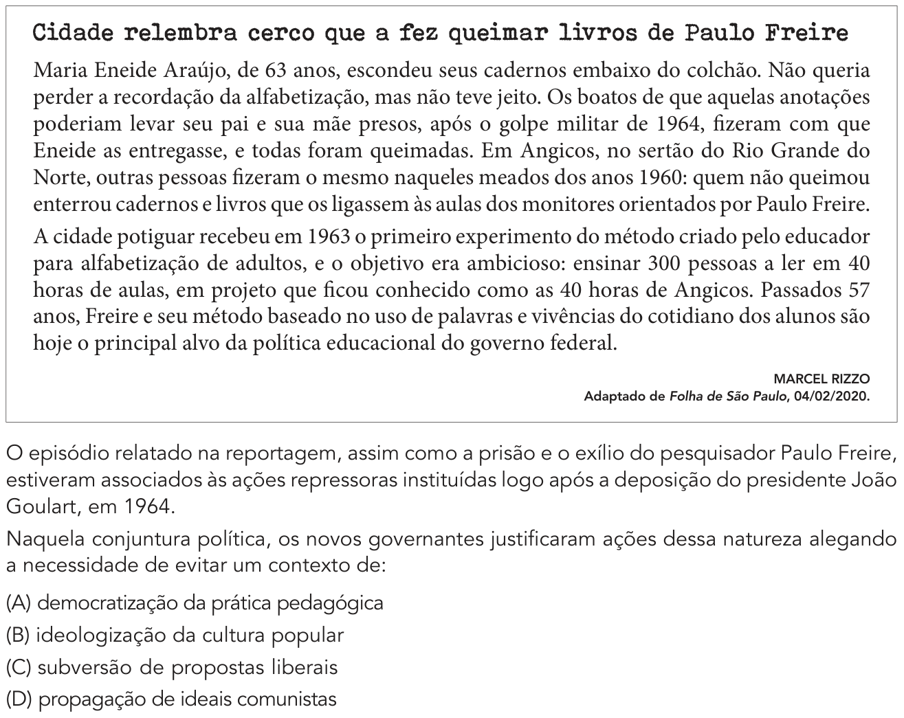 Questão 57 no caderno Exame Único da UERJ 2021