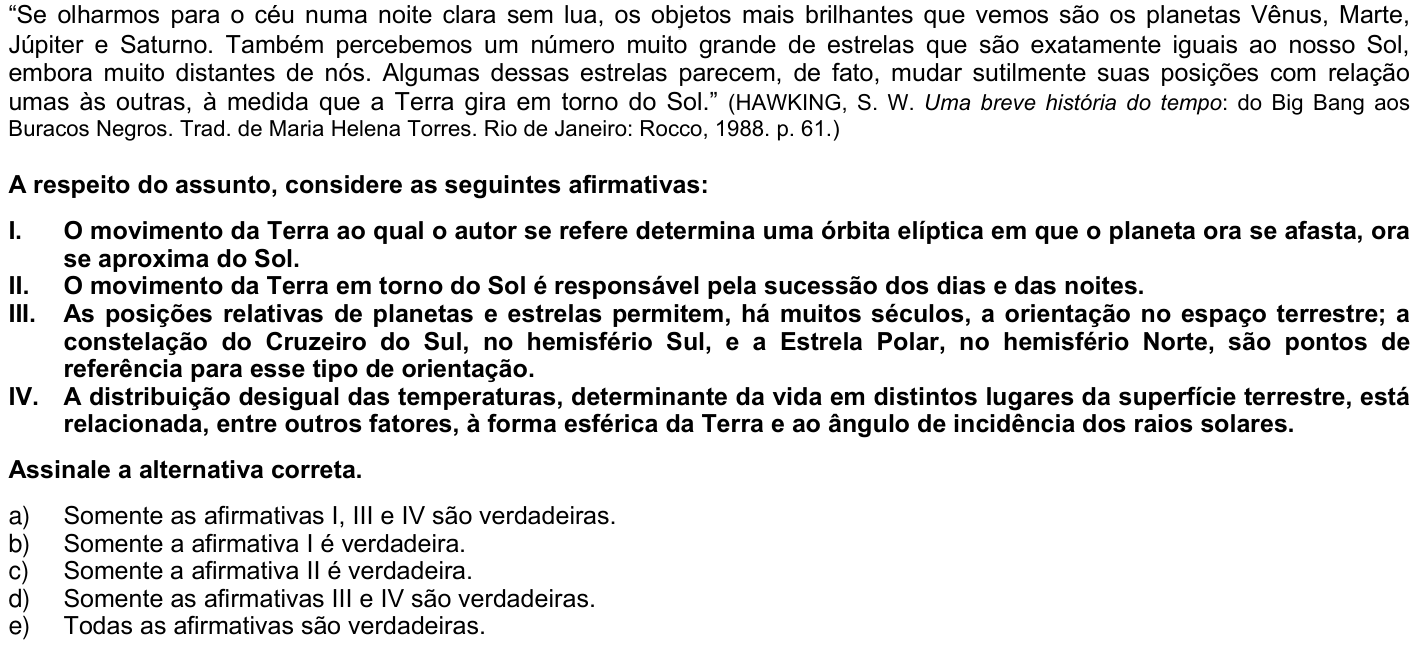 Questão 34 no caderno 1ª fase da UFPR 2005