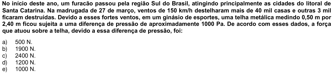 Questão 41 no caderno 1ª fase da UFPR 2005