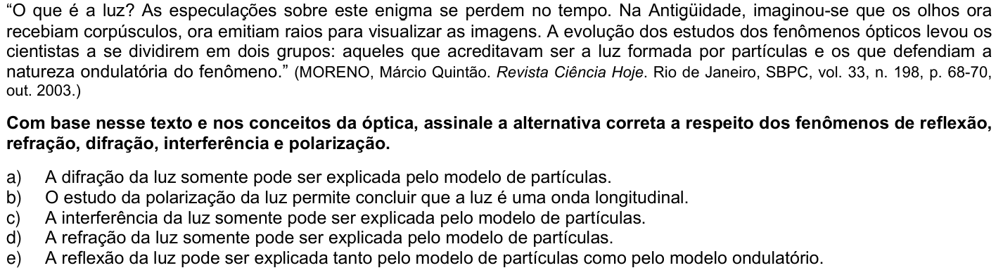 Questão 45 no caderno 1ª fase da UFPR 2005