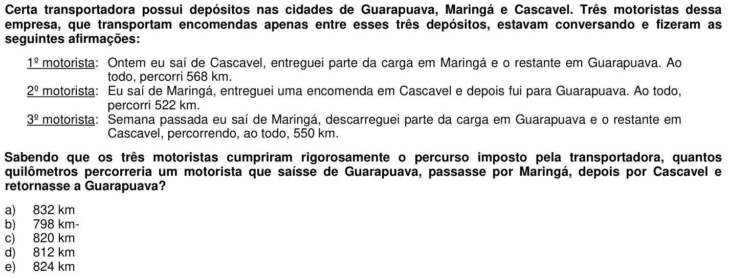 Questão 3 no caderno 1ª fase da UFPR 2006