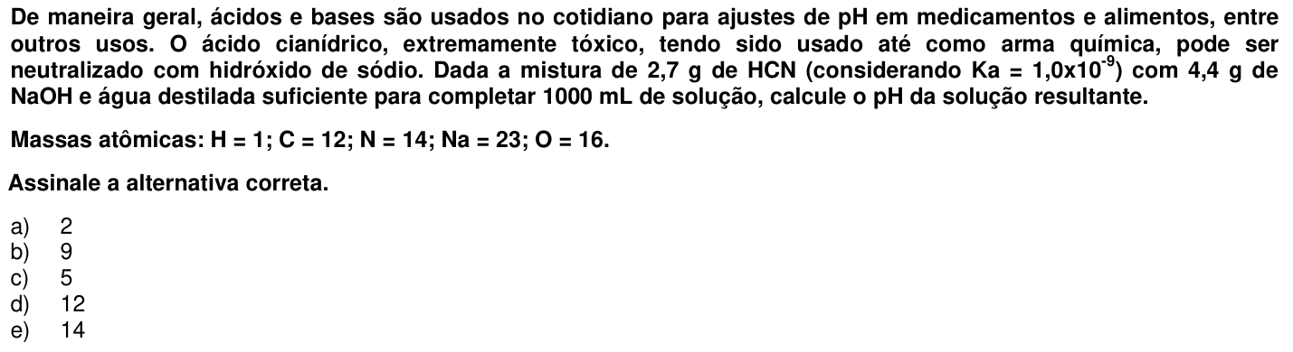 Questão 19 no caderno 1ª fase da UFPR 2006