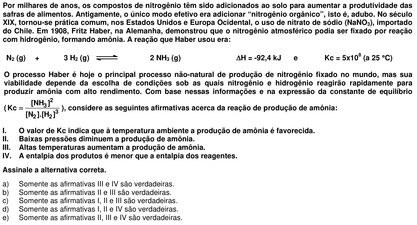 Questão 26 no caderno 1ª fase da UFPR 2006