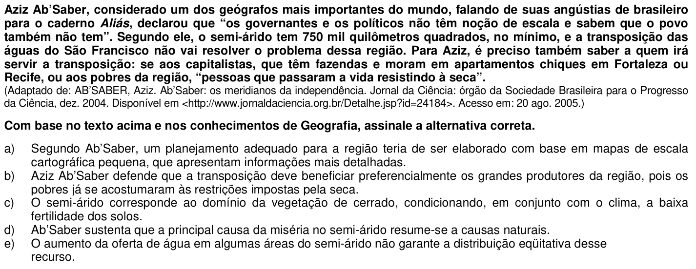 Questão 28 no caderno 1ª fase da UFPR 2006