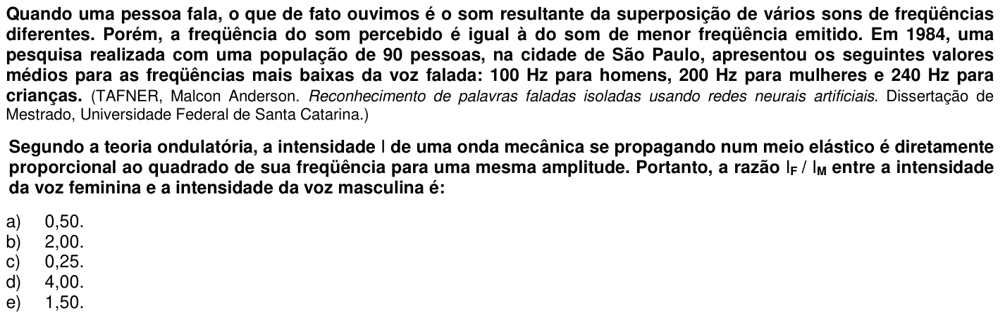 Questão 42 no caderno 1ª fase da UFPR 2006