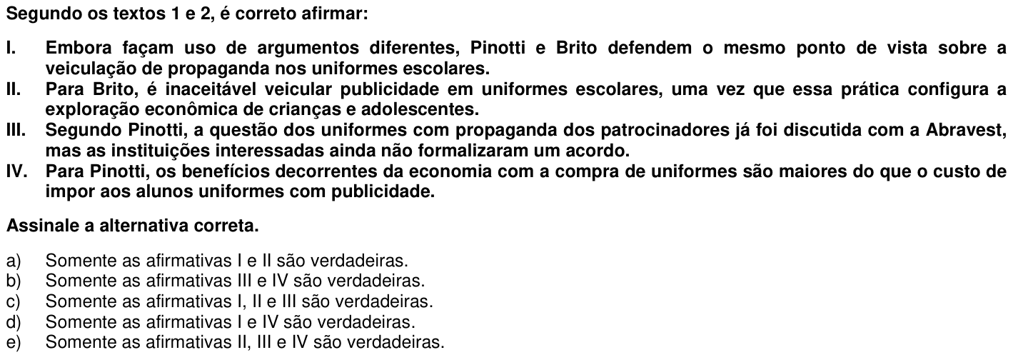 Questão 46 no caderno 1ª fase da UFPR 2006