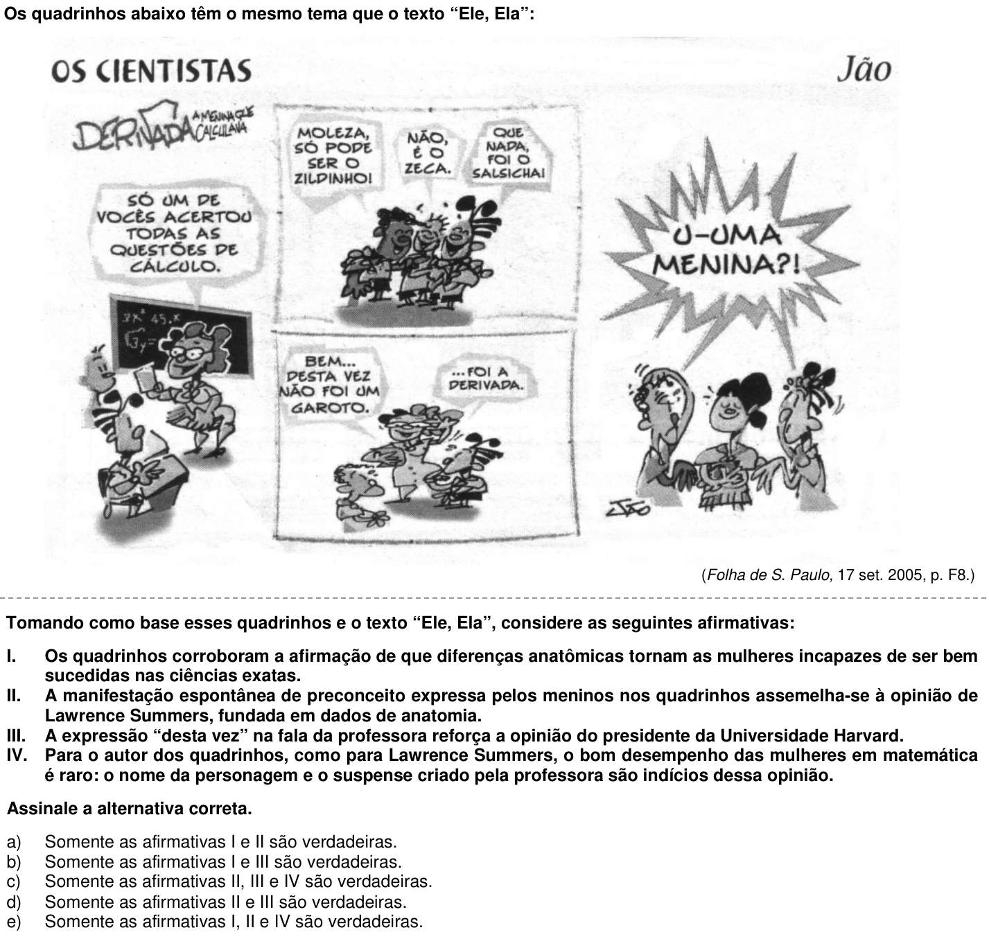 Questão 50 no caderno 1ª fase da UFPR 2006
