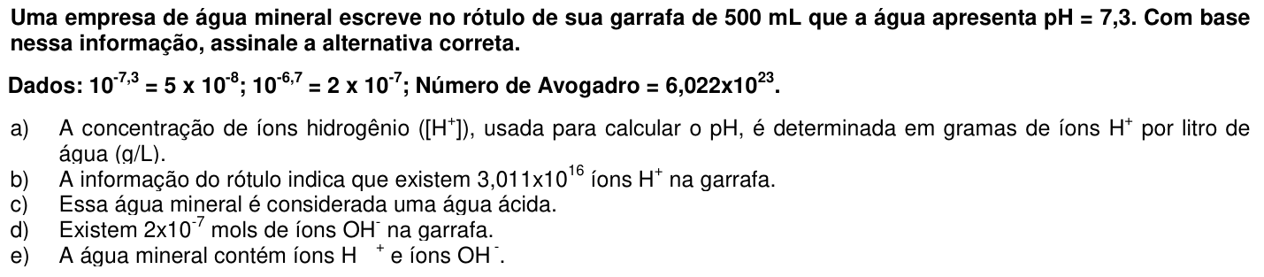 Questão 20 no caderno 1ª fase da UFPR 2007