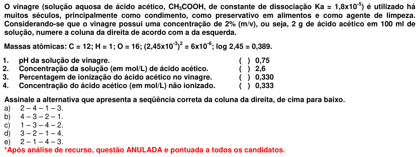Questão 26 no caderno 1ª fase da UFPR 2007