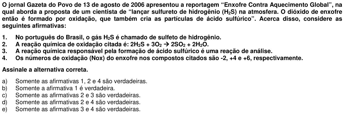Questão 27 no caderno 1ª fase da UFPR 2007