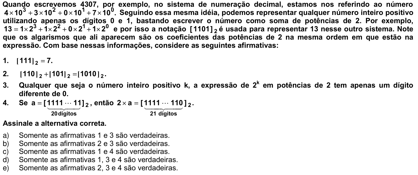 Questão 2 no caderno 1ª fase da UFPR 2008
