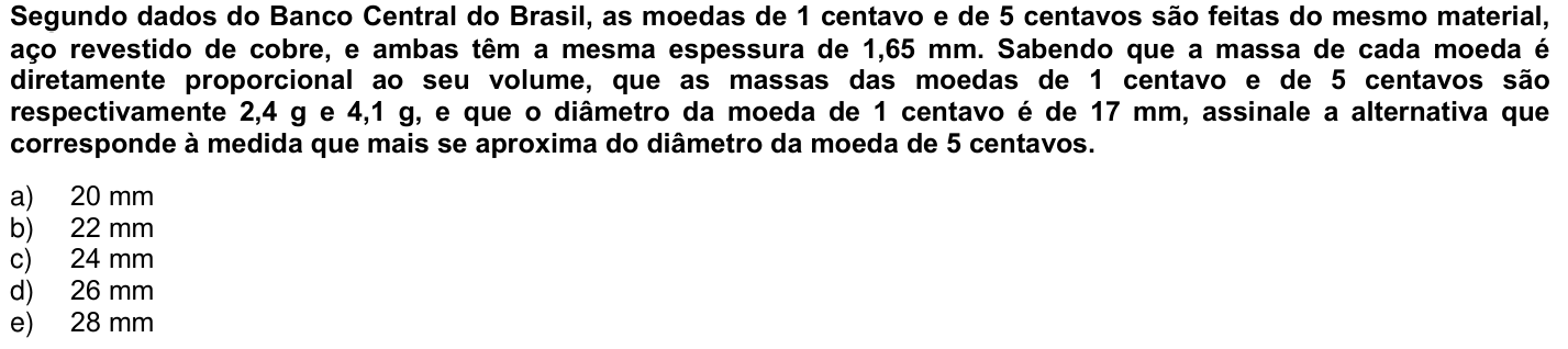 Questão 4 no caderno 1ª fase da UFPR 2008