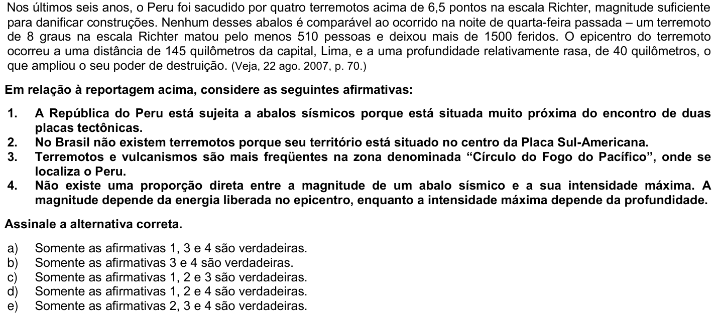 Questão 30 no caderno 1ª fase da UFPR 2008