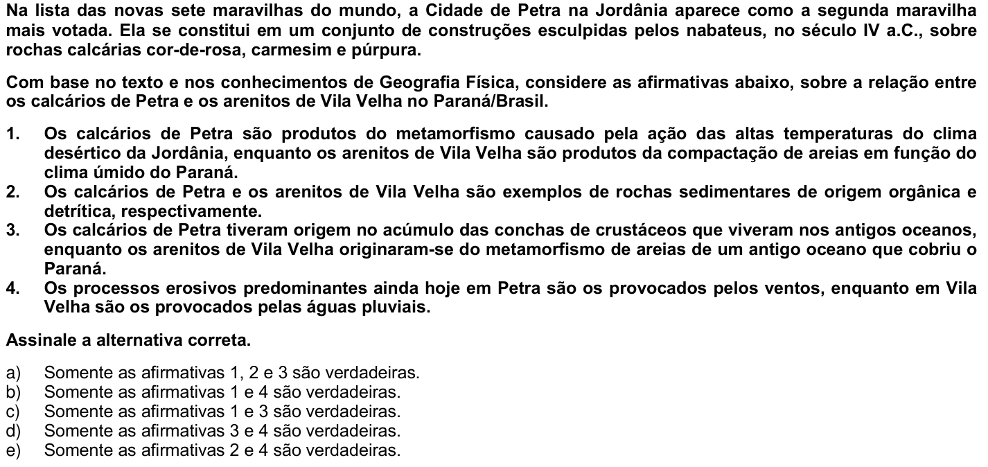 Questão 34 no caderno 1ª fase da UFPR 2008