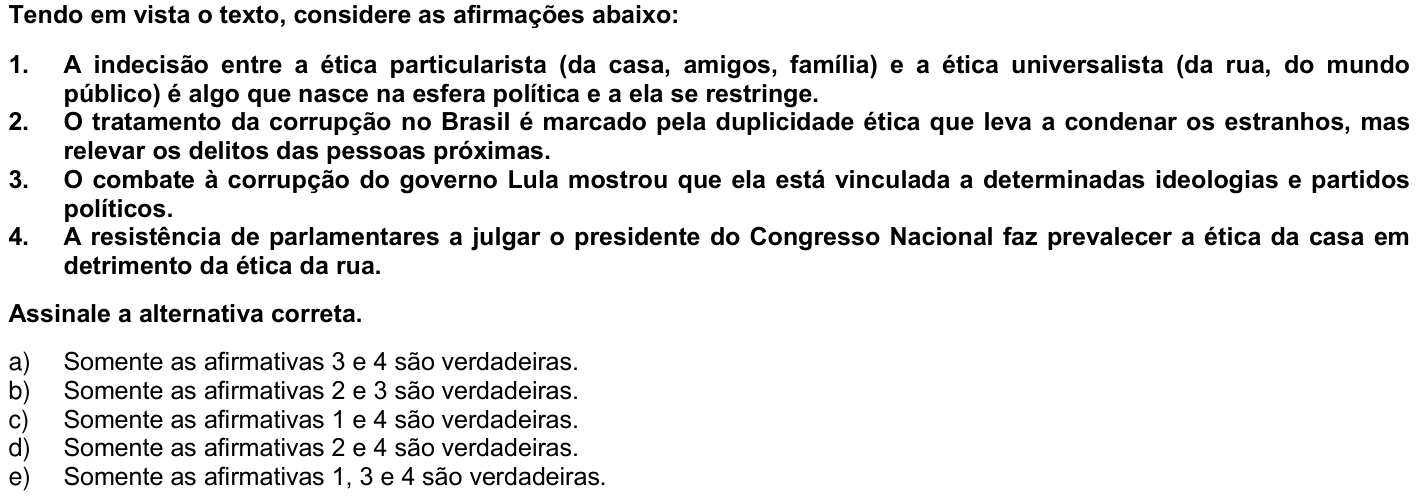 Questão 46 no caderno 1ª fase da UFPR 2008