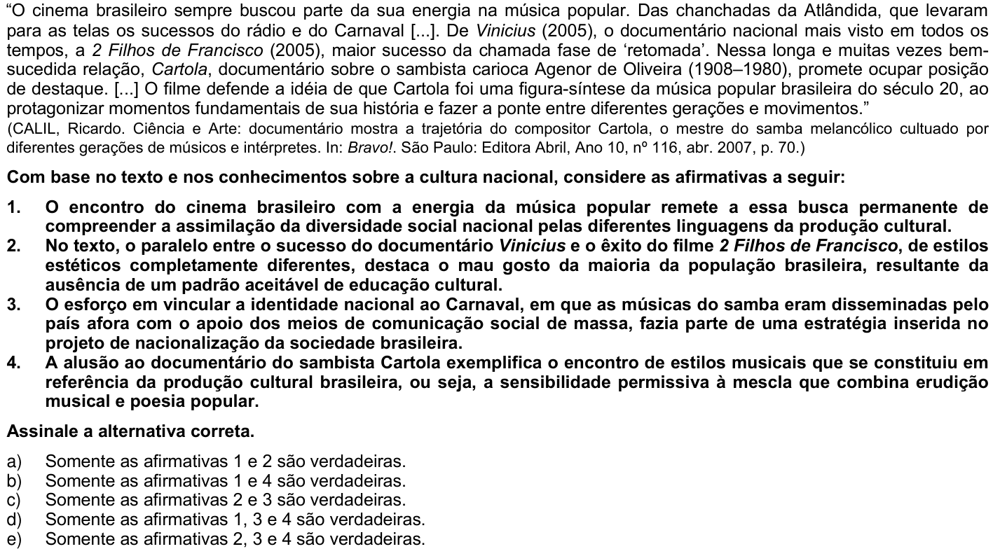 Questão 72 no caderno 1ª fase da UFPR 2008