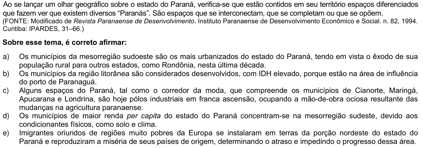 Questão 32 no caderno 1ª fase da UFPR 2009
