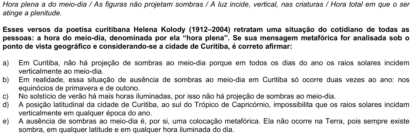 Questão 35 no caderno 1ª fase da UFPR 2009