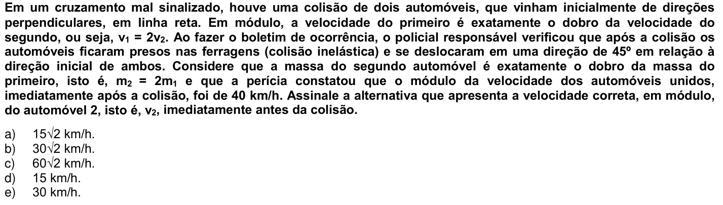Questão 43 no caderno 1ª fase da UFPR 2009