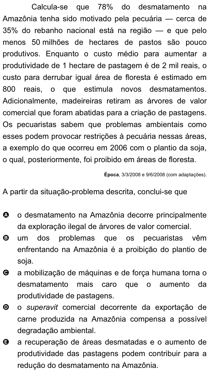 Questão 3 no caderno Amarela do ENEM 2008