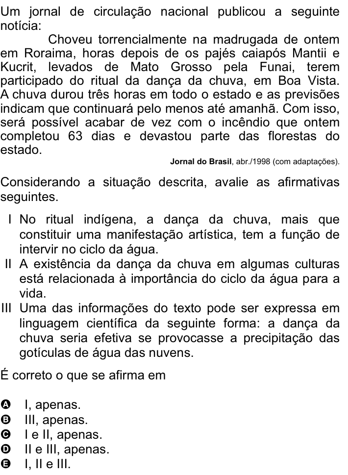 Questão 5 no caderno Amarela do ENEM 2008