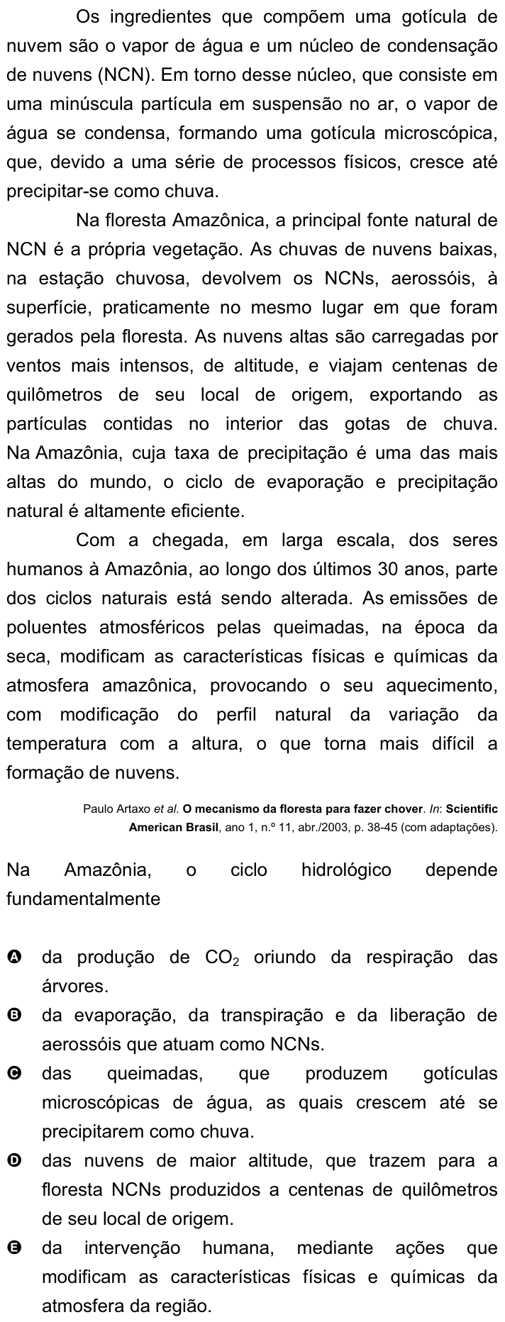 Questão 6 no caderno Amarela do ENEM 2008