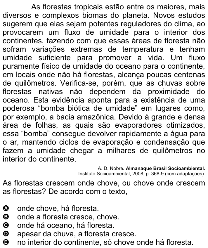 Questão 9 no caderno Amarela do ENEM 2008