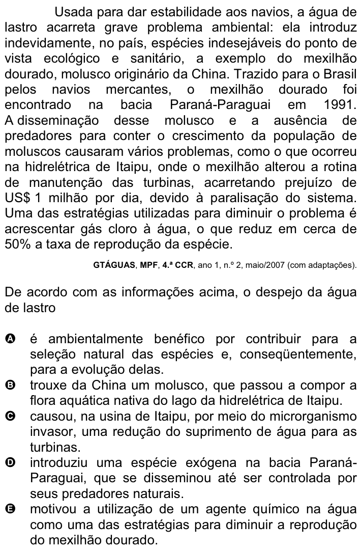 Questão 20 no caderno Amarela do ENEM 2008