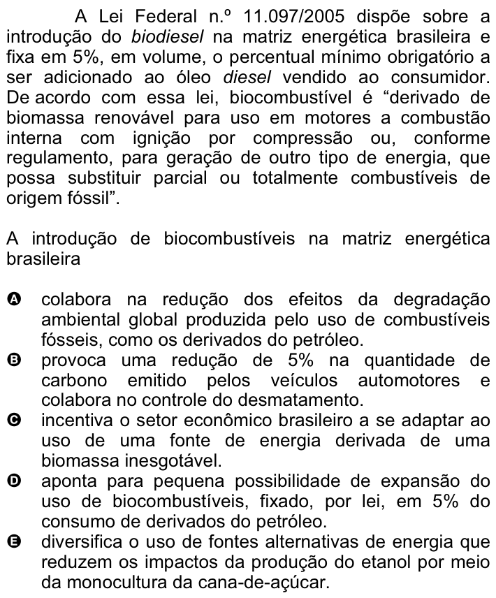 Questão 28 no caderno Amarela do ENEM 2008
